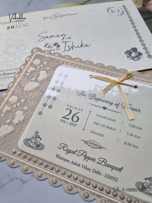 Ribbon Flower Hindu Muslim Christian Sikh Jain invitation Cards ATS-1611 – image 2