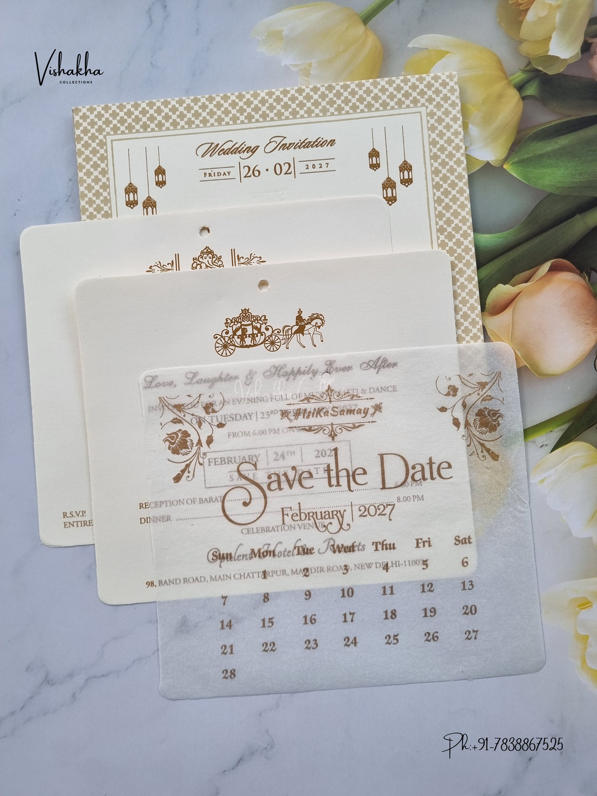 Dori Flower Hindu Muslim Christian Sikh Jain invitation Cards ATS-1650 – image 3