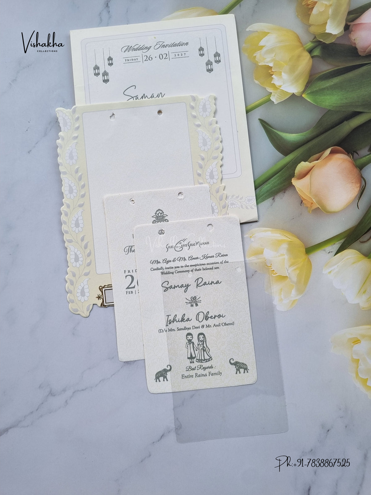 Ribbon Flower Hindu Muslim Christian Sikh Jain invitation Cards ATS-1732 – image 3