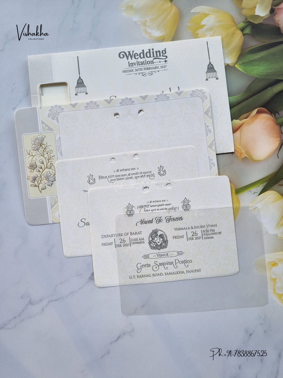 Ribbon Flower Hindu Muslim Christian Sikh Jain invitation Cards ATS-1734 – image 3