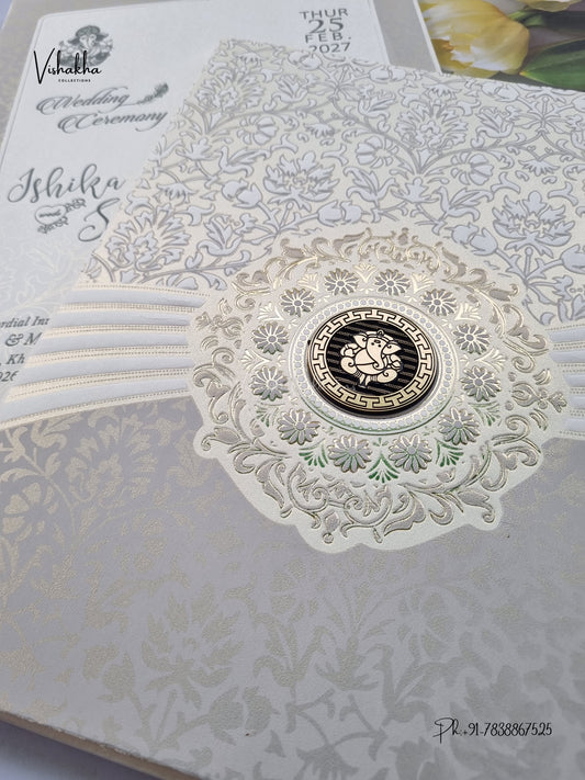 Semi Box Ganesh Ji Flower Hindu Jain invitation Cards ATS-1878 – image 2