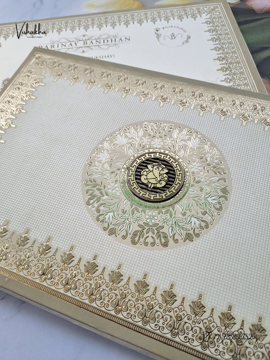 Semi Box Padded Ganesh Ji Bandhanwar Hindu Jain invitation Cards ATS-1896 – image 2