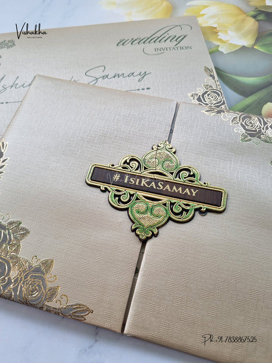 Semi Box Padded Double Door Flower Hindu Muslim Christian Sikh Jain invitation Cards ATS-1896G – image 2