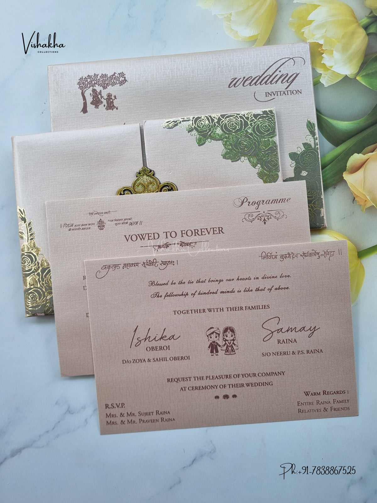 Semi Box Padded Double Door Flower Hindu Muslim Christian Sikh Jain invitation Cards ATS-1896P – image 3