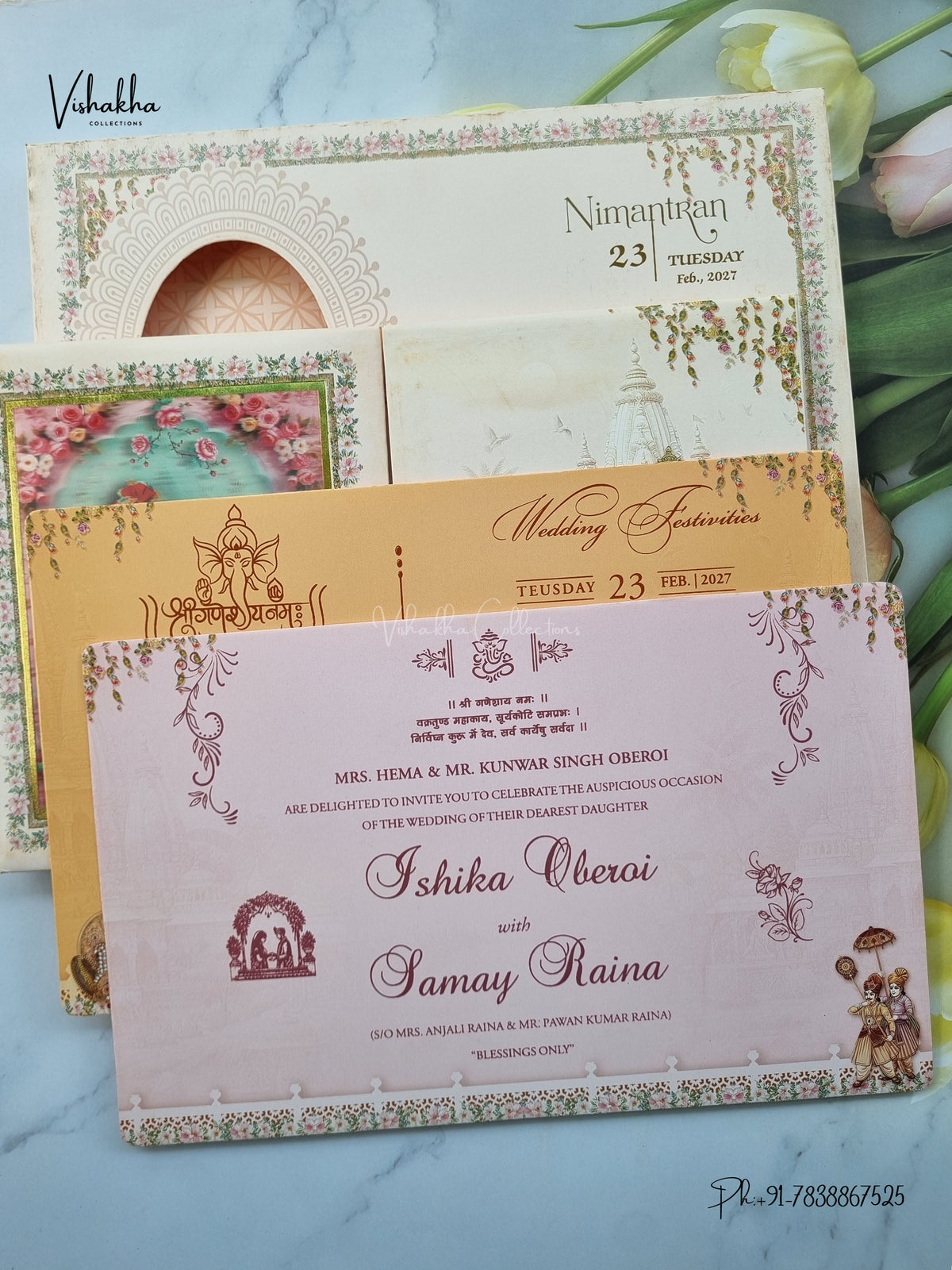 Semi Box Padded Double Door Dulah Dulhan 3D Pop Up Hindu Sikh Jain invitation Cards ATS-238 – image 3