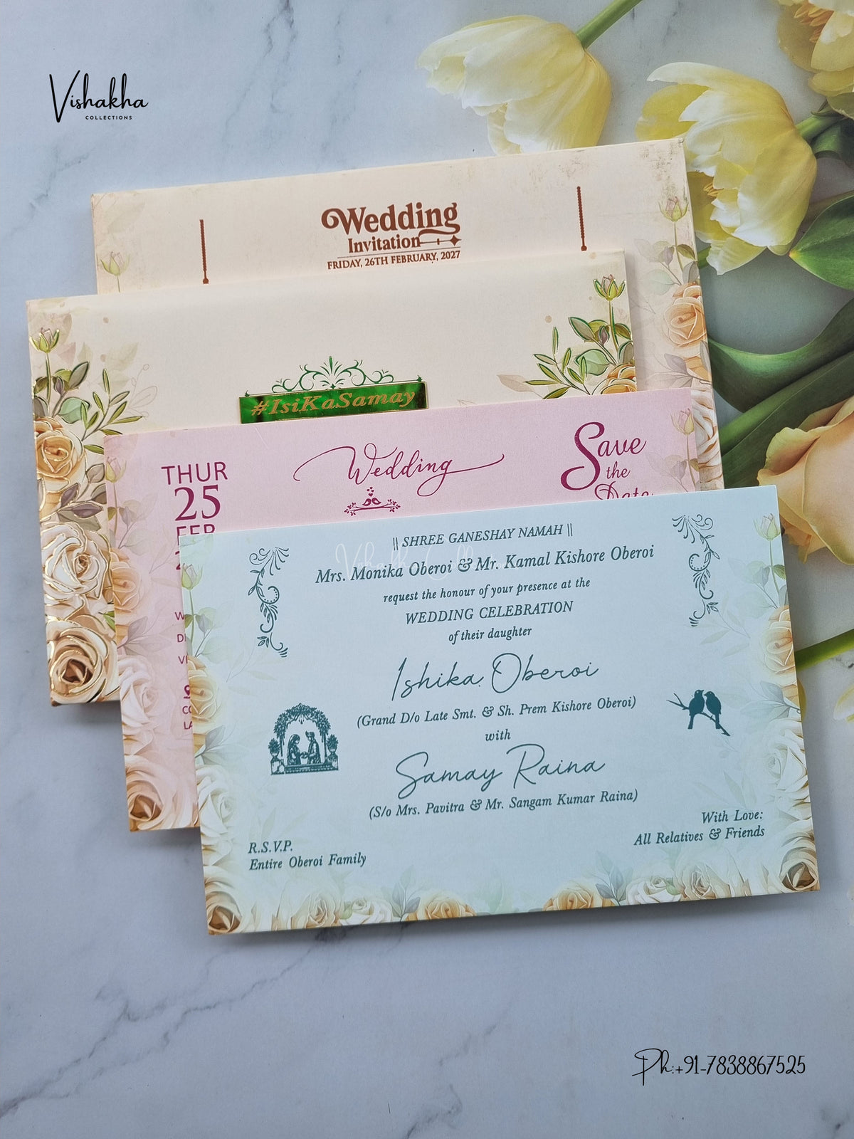Semi Box Padded Flower Hindu Muslim Christian Sikh Jain invitation Cards ATS-251 – image 3