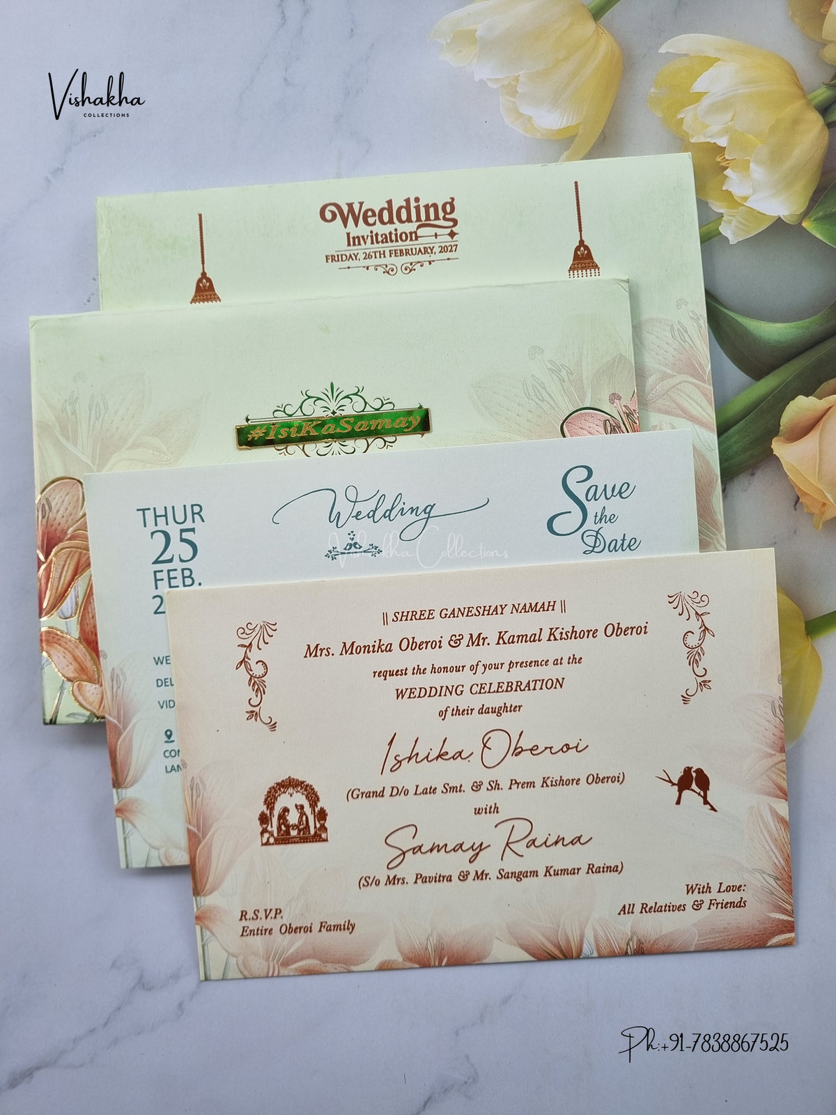 Semi Box Padded Flower Hindu Muslim Christian Sikh Jain invitation Cards ATS-252 – image 3