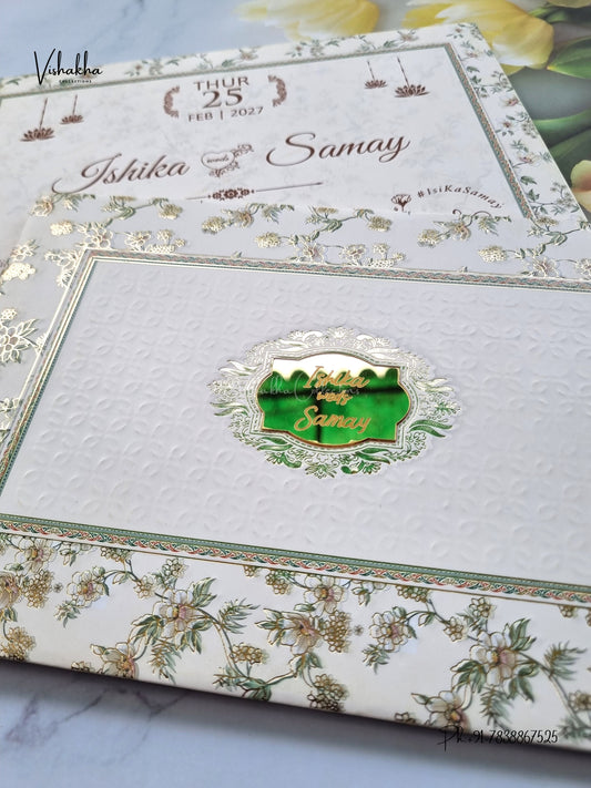 Semi Box Padded Flower Hindu Muslim Christian Sikh Jain invitation Cards ATS-253 – image 2