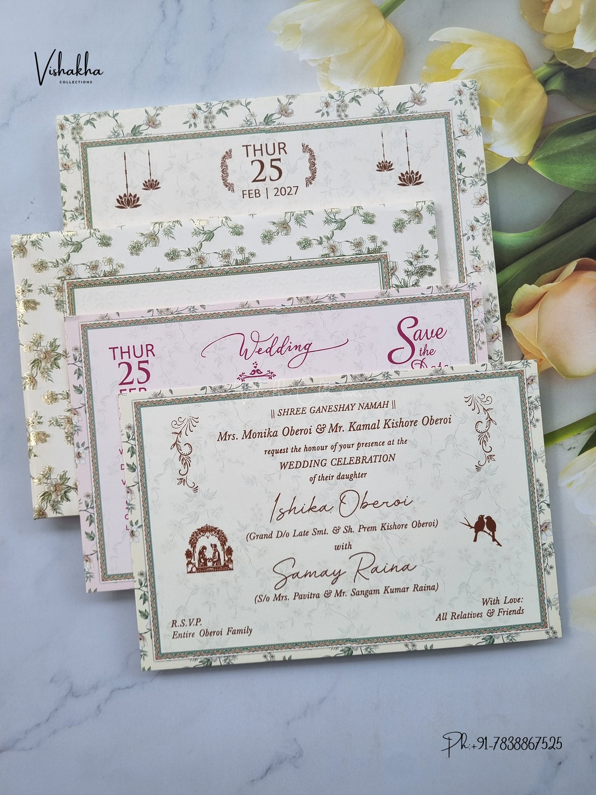 Semi Box Padded Flower Hindu Muslim Christian Sikh Jain invitation Cards ATS-253 – image 3