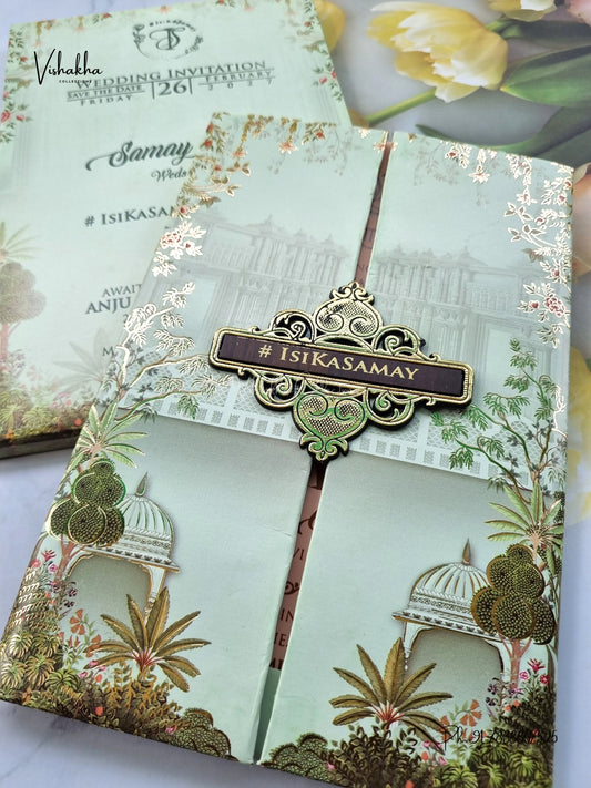 Semi Box Padded Double Door Jharokha Hindu Muslim Christian Sikh Jain invitation Cards ATS-262 – image 2