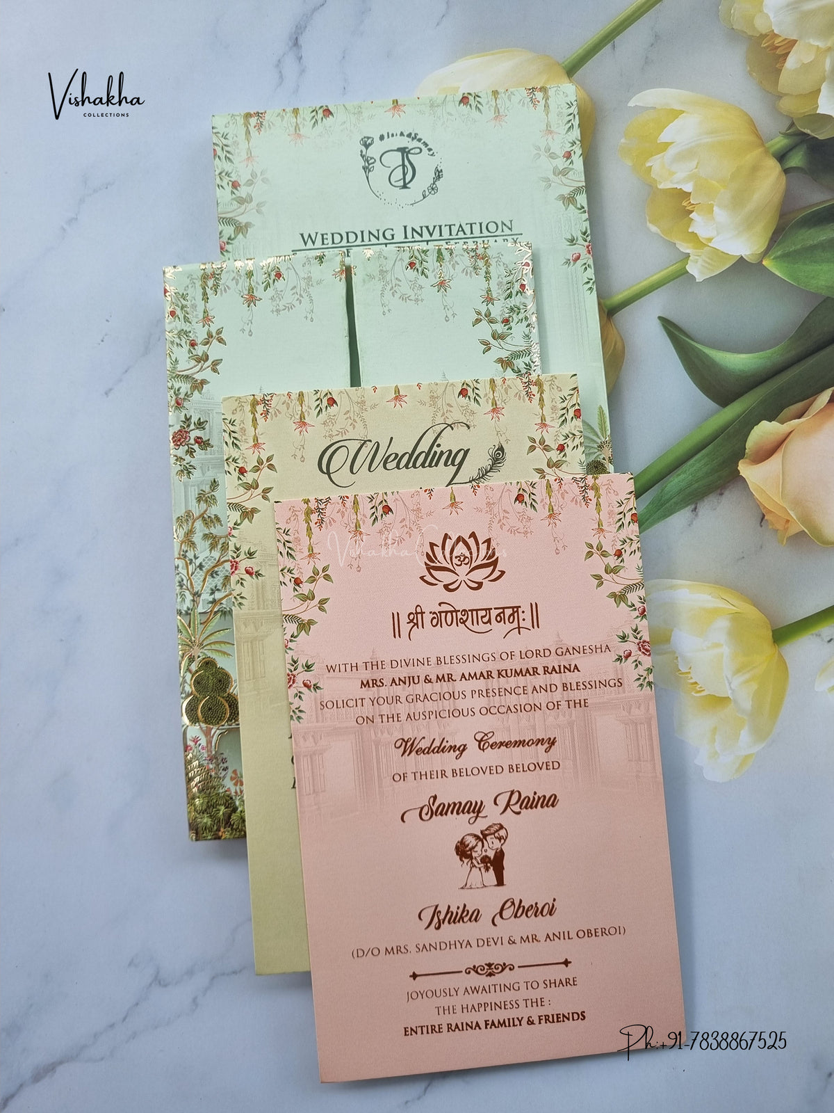 Semi Box Padded Double Door Jharokha Hindu Muslim Christian Sikh Jain invitation Cards ATS-262 – image 3