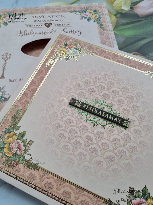 Semi Box Padded Flower Hindu Muslim Christian Sikh Jain invitation Cards ATS-264 – image 2