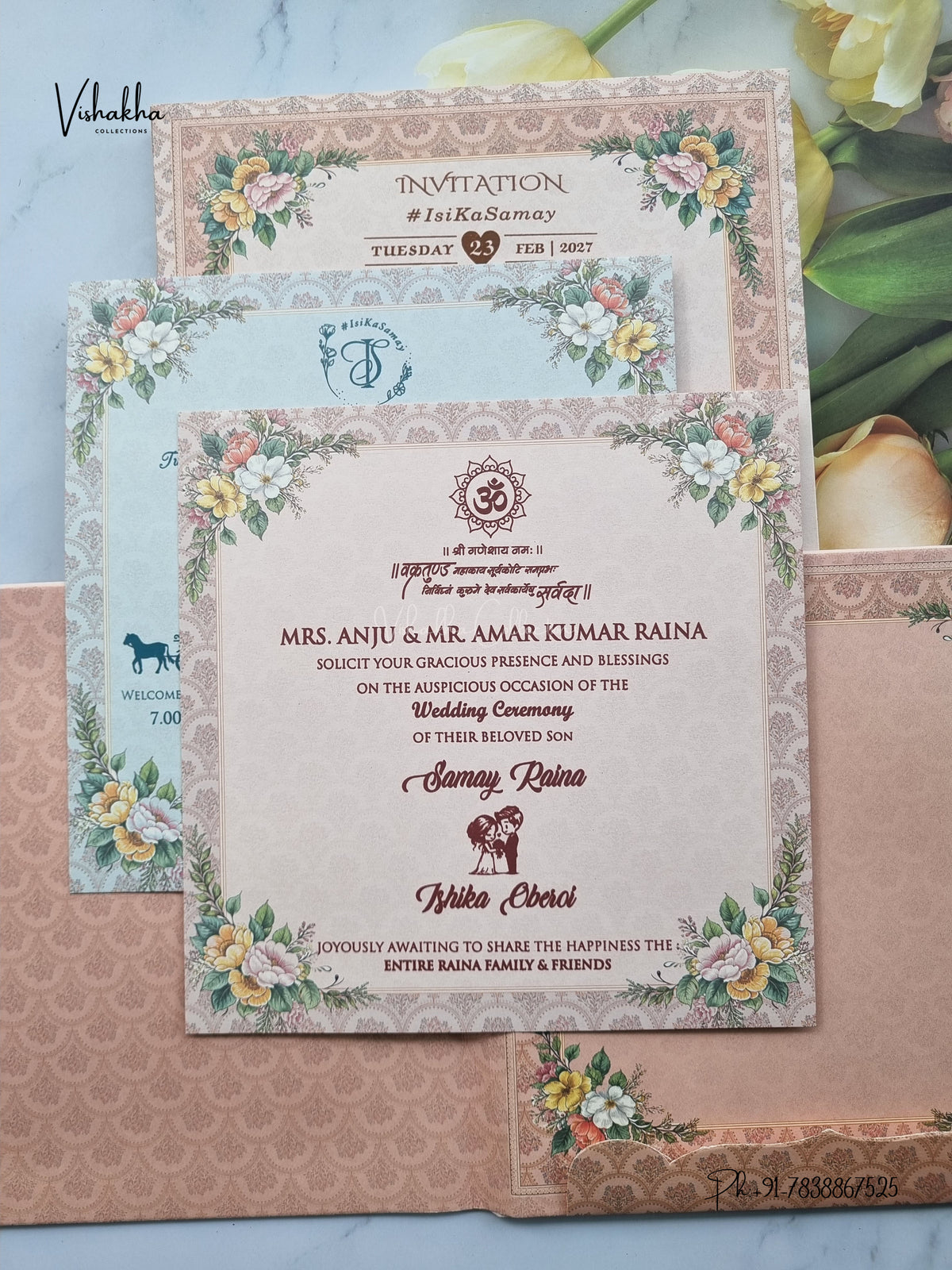 Semi Box Padded Flower Hindu Muslim Christian Sikh Jain invitation Cards ATS-264 – image 3