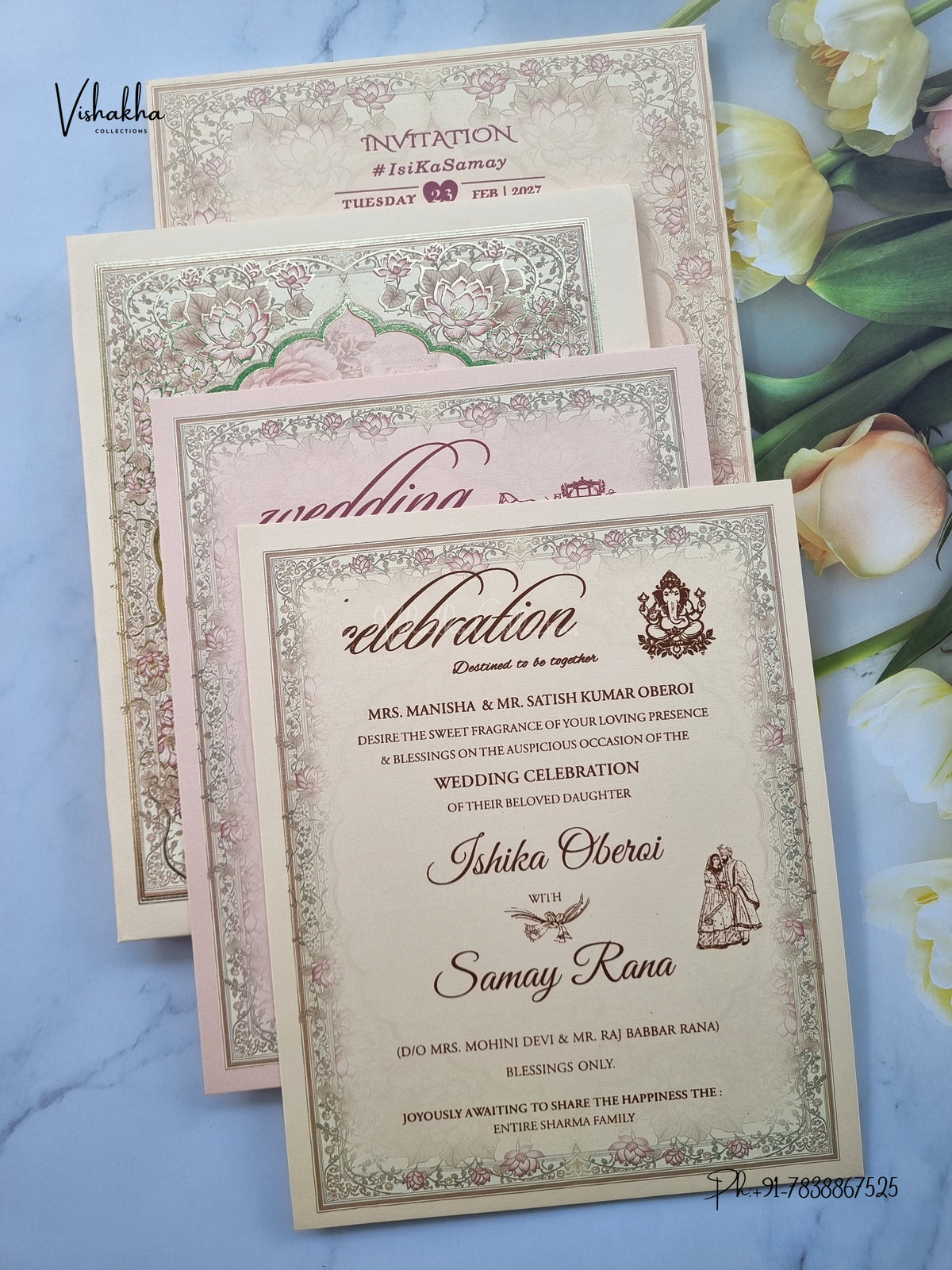 Semi Box Padded Flower Hindu Muslim Christian Sikh Jain invitation Cards ATS-265 – image 3