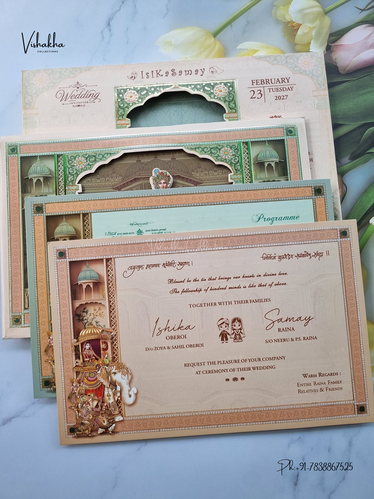 Semi Box Padded Dulah Dulhan 3D Pop Up Hindu Sikh Jain invitation Cards ATS-267 – image 3