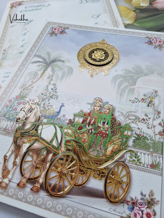 Semi Box Padded Ganesh Ji Dulah Dulhan Hindu Jain invitation Cards ATS-270 – image 2