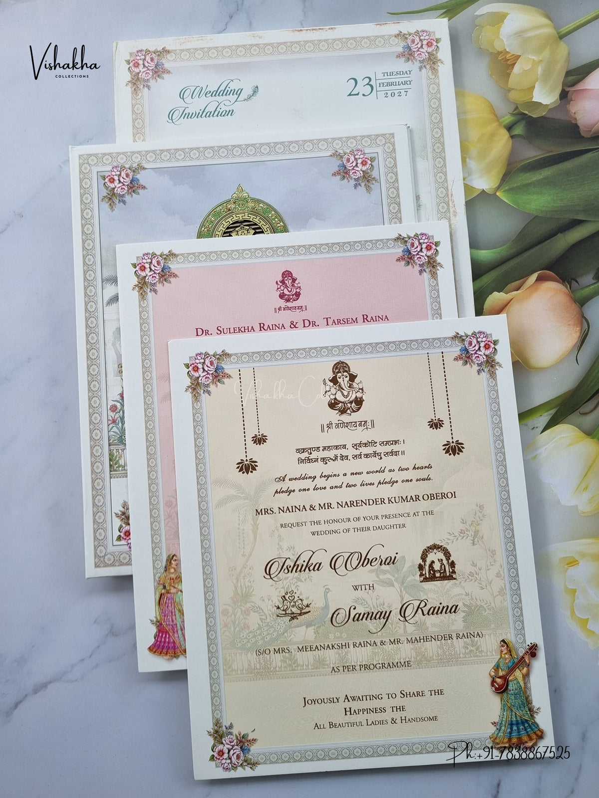 Semi Box Padded Ganesh Ji Dulah Dulhan Hindu Jain invitation Cards ATS-270 – image 3