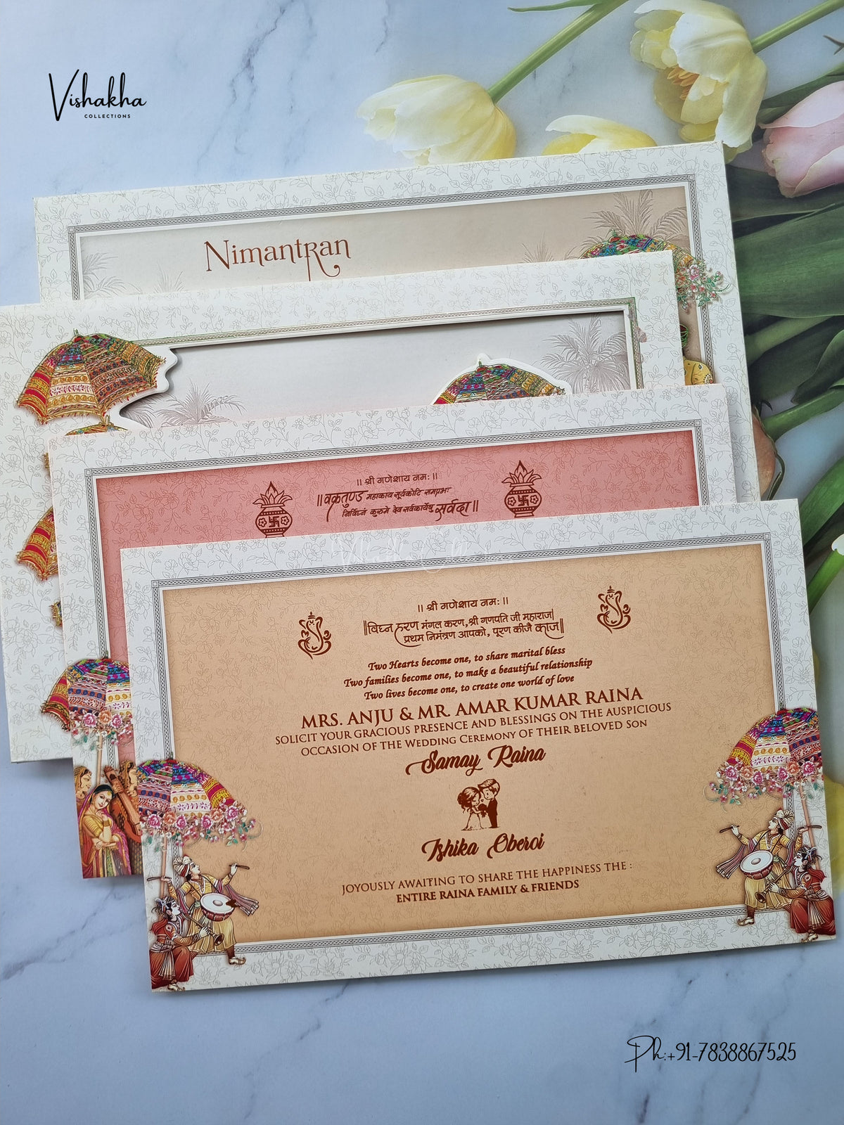 Semi Box Padded Dulah Dulhan Barat 3D Pop Up Hindu Sikh Jain invitation Cards ATS-272 – image 3