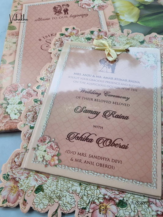 Semi Box Ribbon Flower Hindu Muslim Christian Sikh Jain invitation Cards ATS-3166 – image 2