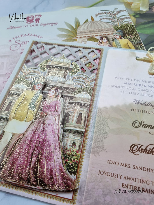 Semi Box Ribbon Dulah Dulhan 3D Pop Up Hindu Sikh Jain invitation Cards ATS-4216 – image 2