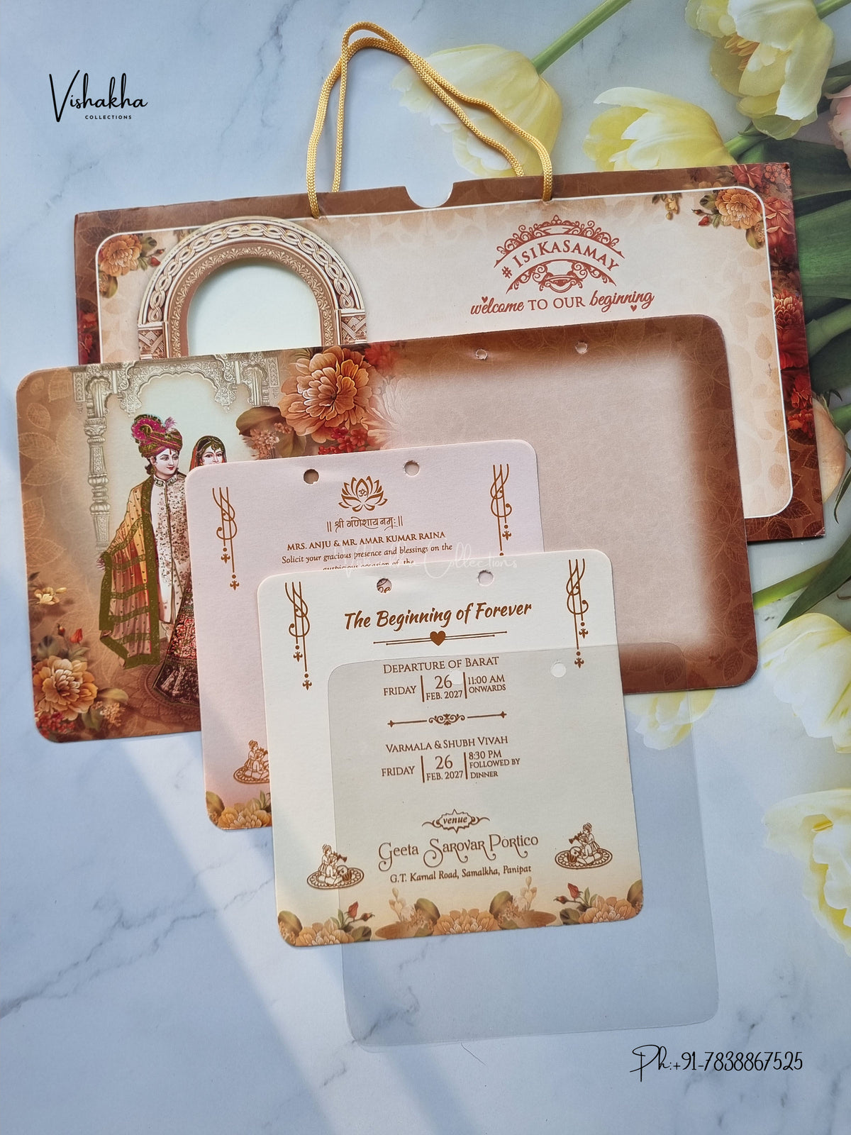 Ribbon Dulah Dulhan Hindu Sikh Jain invitation Cards ATS-4241 – image 3