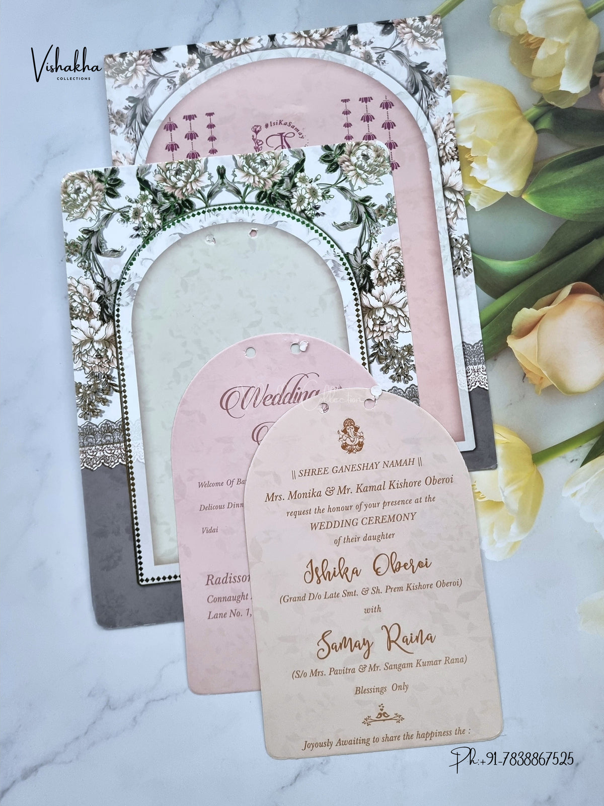 Ribbon Flower Hindu Muslim Christian Sikh Jain invitation Cards ATS-4247 – image 3