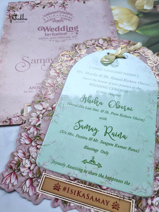Ribbon Flower Hindu Muslim Christian Sikh Jain invitation Cards ATS-4248 – image 2