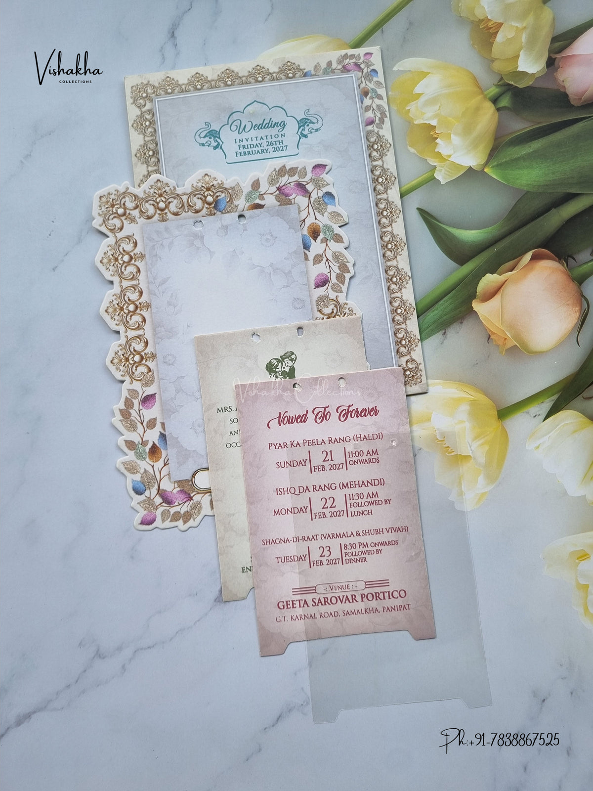 Ribbon Flower Hindu Muslim Christian Sikh Jain invitation Cards ATS-4303 – image 3