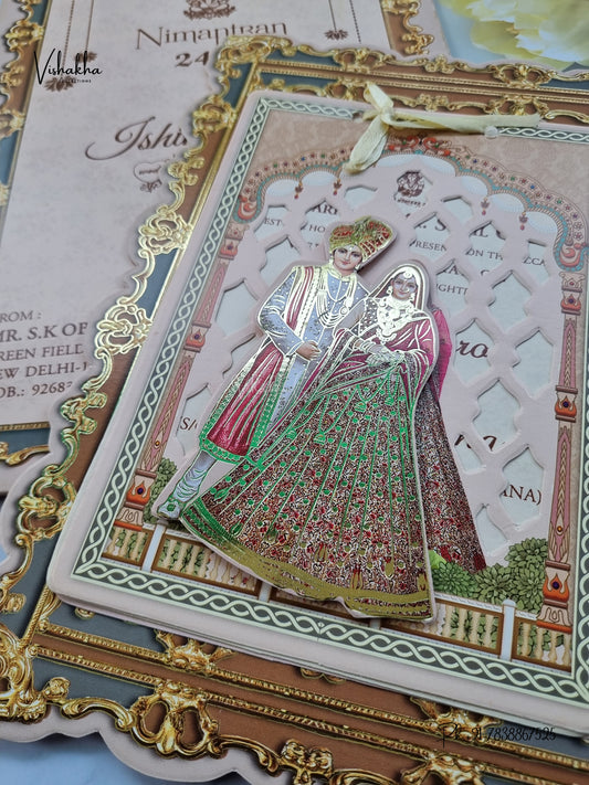 Semi Box Ribbon Dulah Dulhan 3D Pop Up Hindu Sikh Jain invitation Cards ATS-4312 – image 2