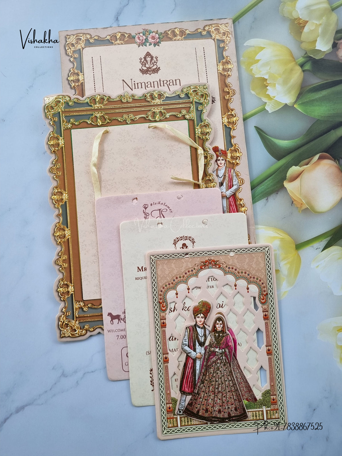 Semi Box Ribbon Dulah Dulhan 3D Pop Up Hindu Sikh Jain invitation Cards ATS-4312 – image 3