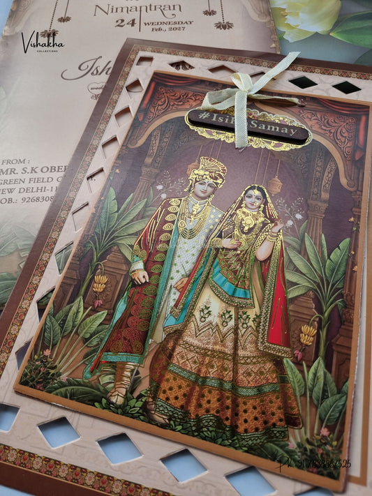 Semi Box Ribbon Carry Bag Dulah Dulhan Hindu Sikh Jain invitation Cards ATS-4317 – image 2