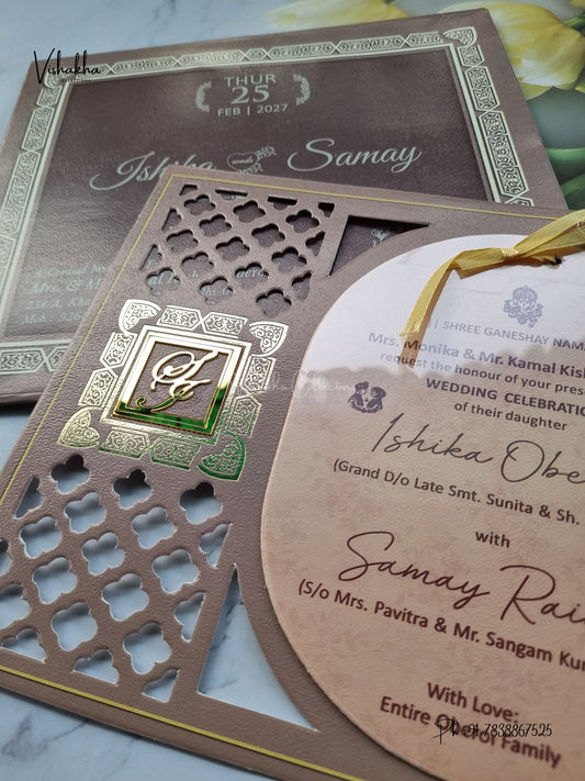 Semi Box Acrylic Ribbon Jaali Hindu Muslim Christian Sikh Jain invitation Cards ATS-4325 – image 2