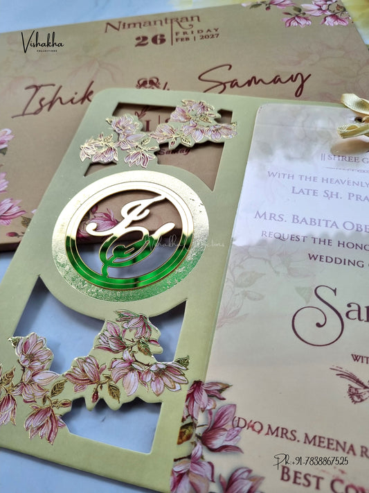 Semi Box Acrylic Ribbon Flower Hindu Muslim Christian Sikh Jain invitation Cards ATS-4328 – image 2
