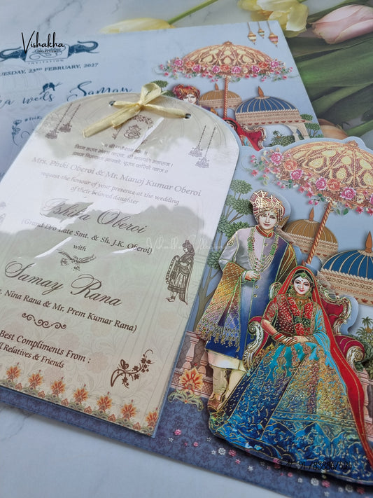 Semi Box Ribbon Dulah Dulhan 3D Pop Up Hindu Sikh Jain invitation Cards ATS-4344 – image 2