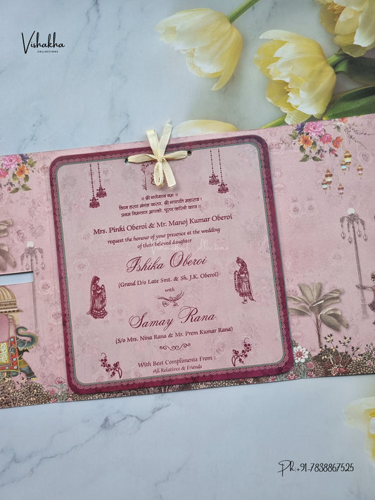 Lock Style Ribbon Dulah Dulhan Hindu Sikh Jain invitation Cards ATS-4347 – image 2