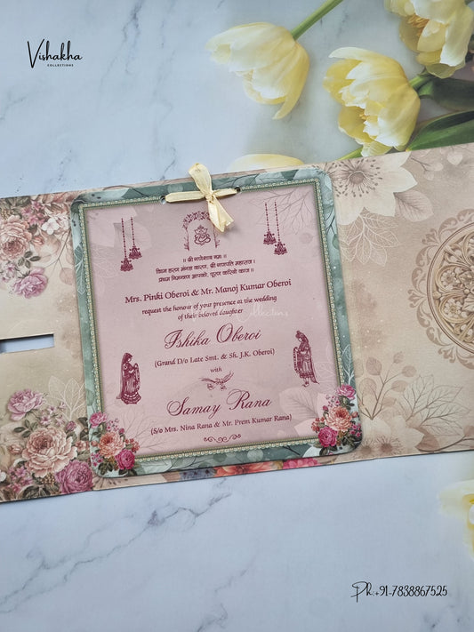 Lock Style Ribbon Flower Hindu Muslim Christian Sikh Jain invitation Cards ATS-4348 – image 2