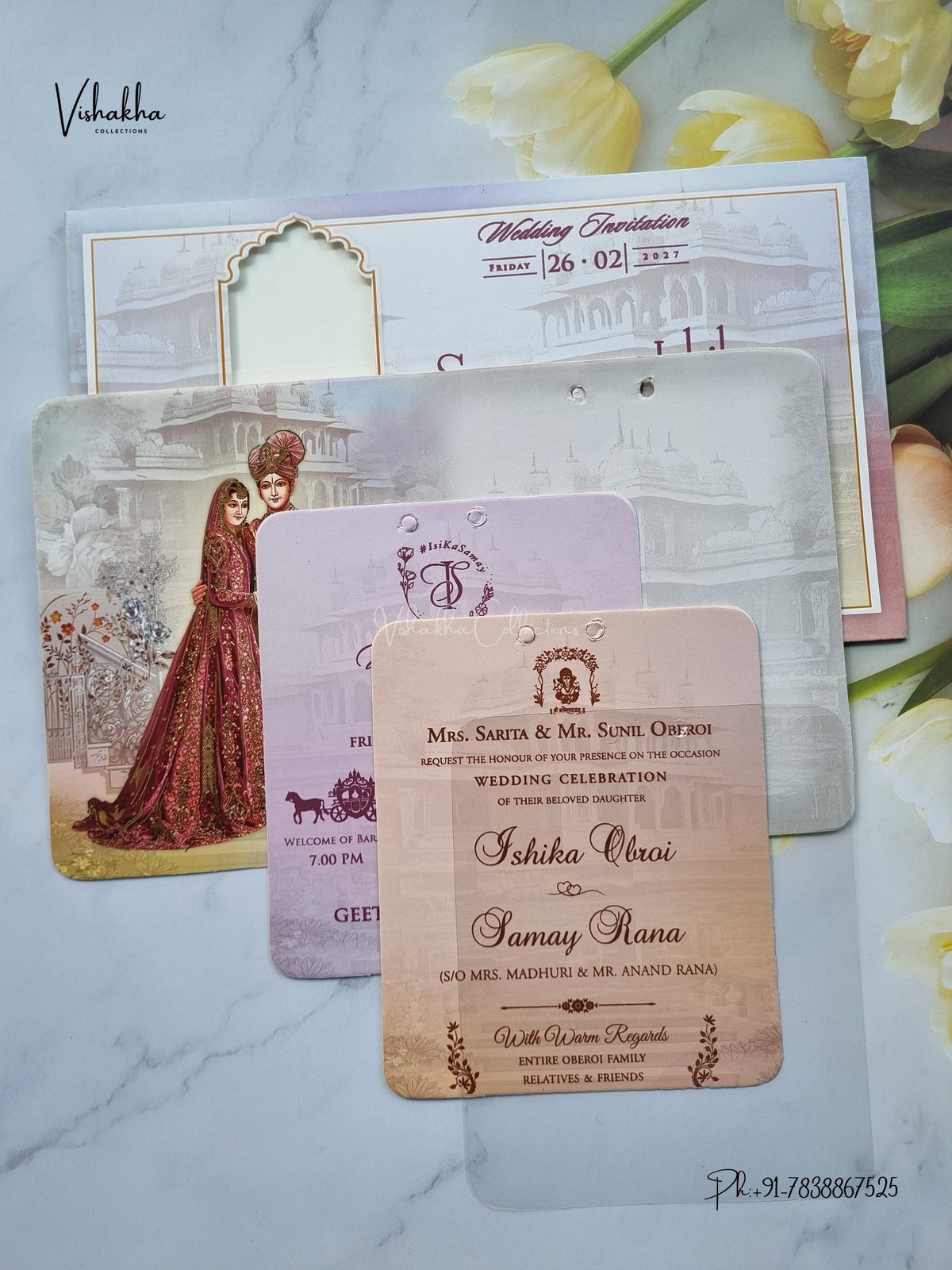 Ribbon Dulah Dulhan Hindu Sikh Jain invitation Cards ATS-4349 – image 3
