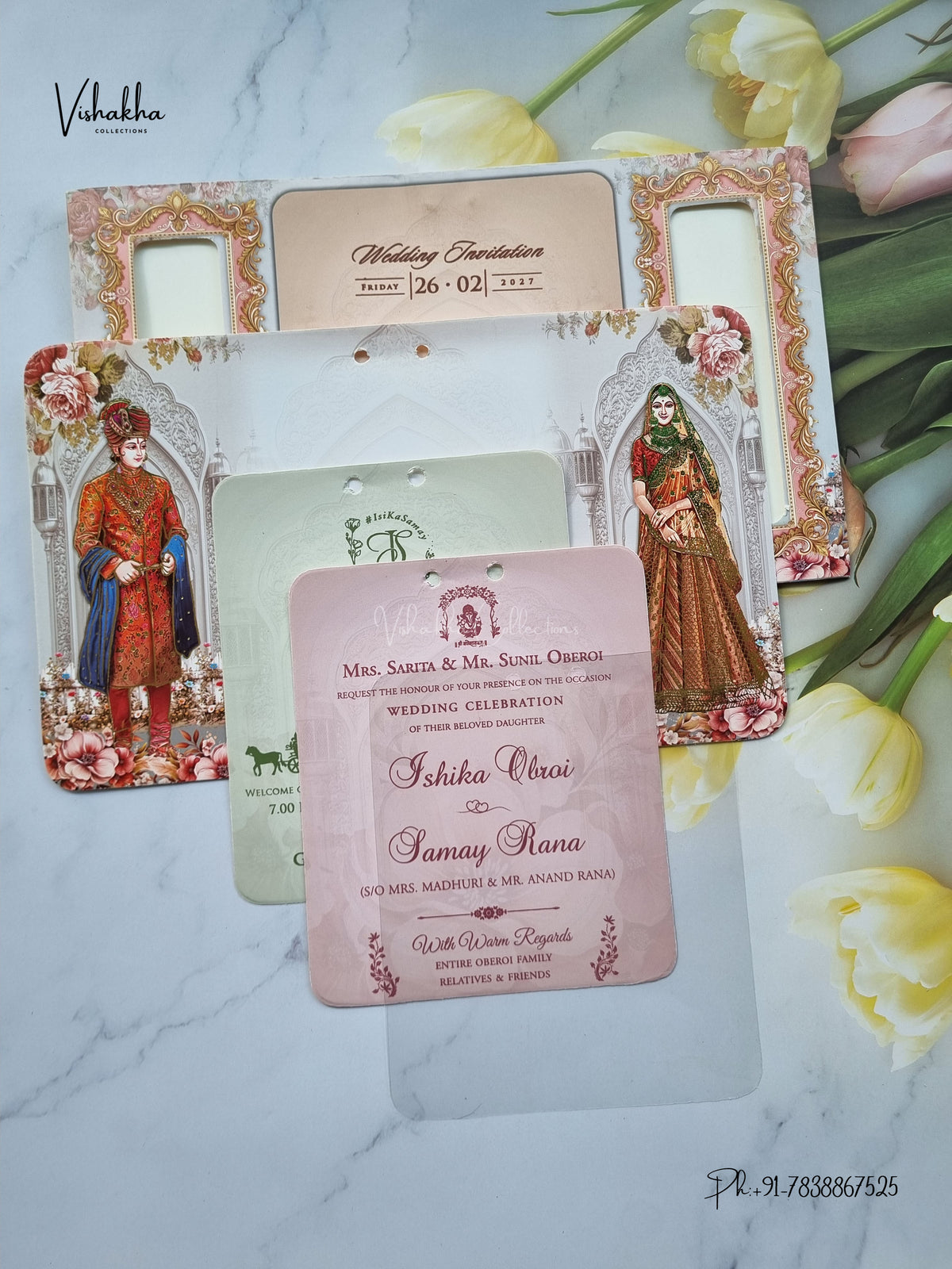 Ribbon Dulah Dulhan Hindu Sikh Jain invitation Cards ATS-4350 – image 3