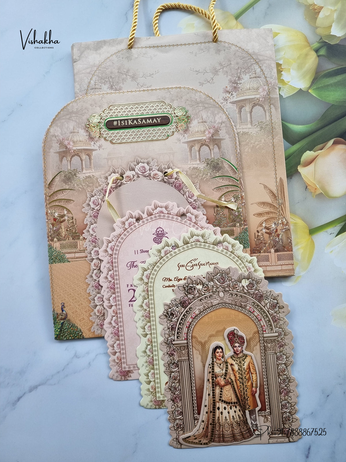 Semi Box Padded Ribbon Dulah Dulhan 3D Pop Up Hindu Sikh Jain invitation Cards ATS-4358 – image 3