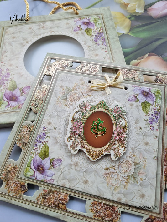 Semi Box Padded Ribbon Ganesh Ji 3D Pop Up Hindu Jain invitation Cards ATS-4360 – image 2