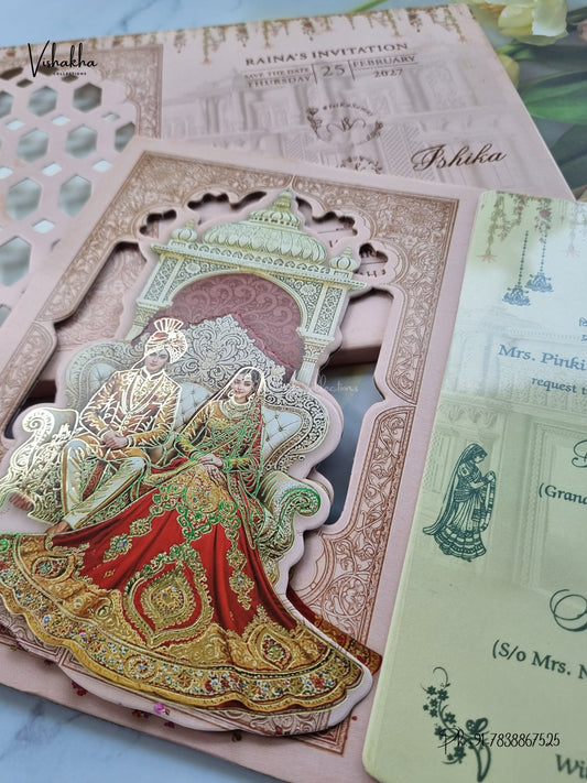 Semi Box Padded Ribbon Dulah Dulhan Hindu Sikh Jain invitation Cards ATS-4365 – image 2