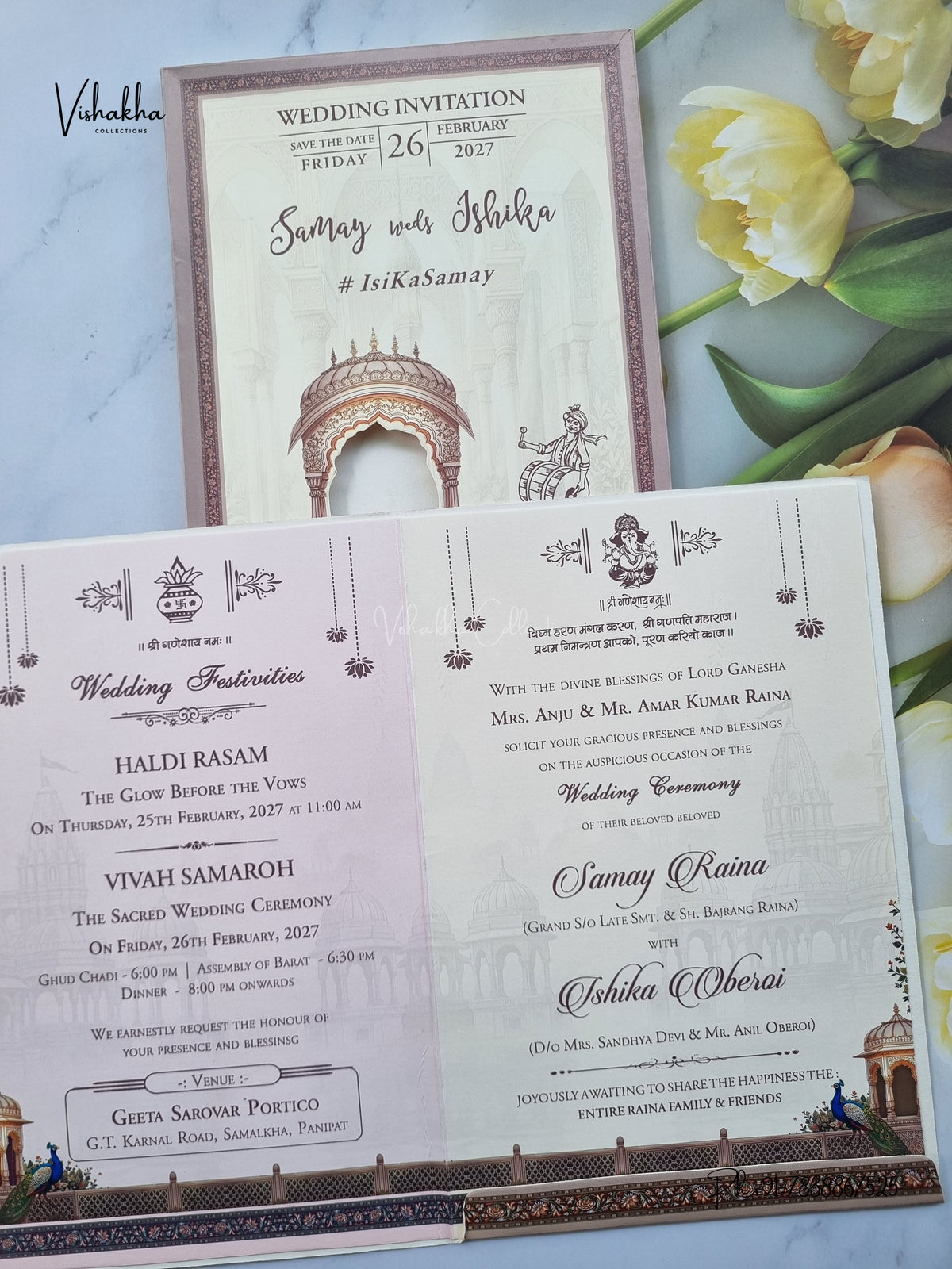 Semi Box Dulah Dulhan Peacock 3D Pop Up Hindu Sikh Jain invitation Cards ATS-5301 – image 3