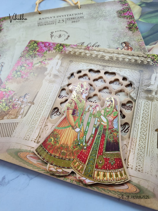 Semi Box Carry Bag Dulah Dulhan 3D Pop Up Hindu Sikh Jain invitation Cards ATS-5310 – image 2