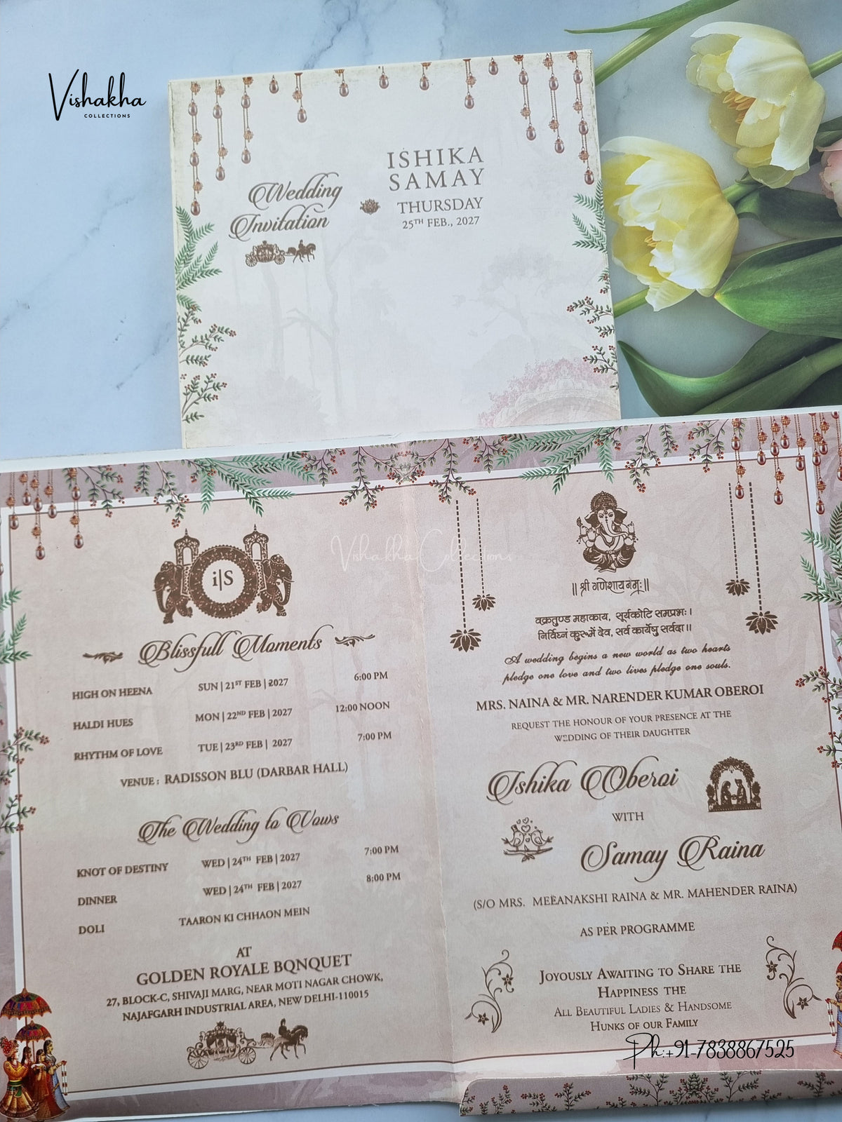 Semi Box Flower Dulah Dulhan Hindu Sikh Jain invitation Cards ATS-5355 – image 3