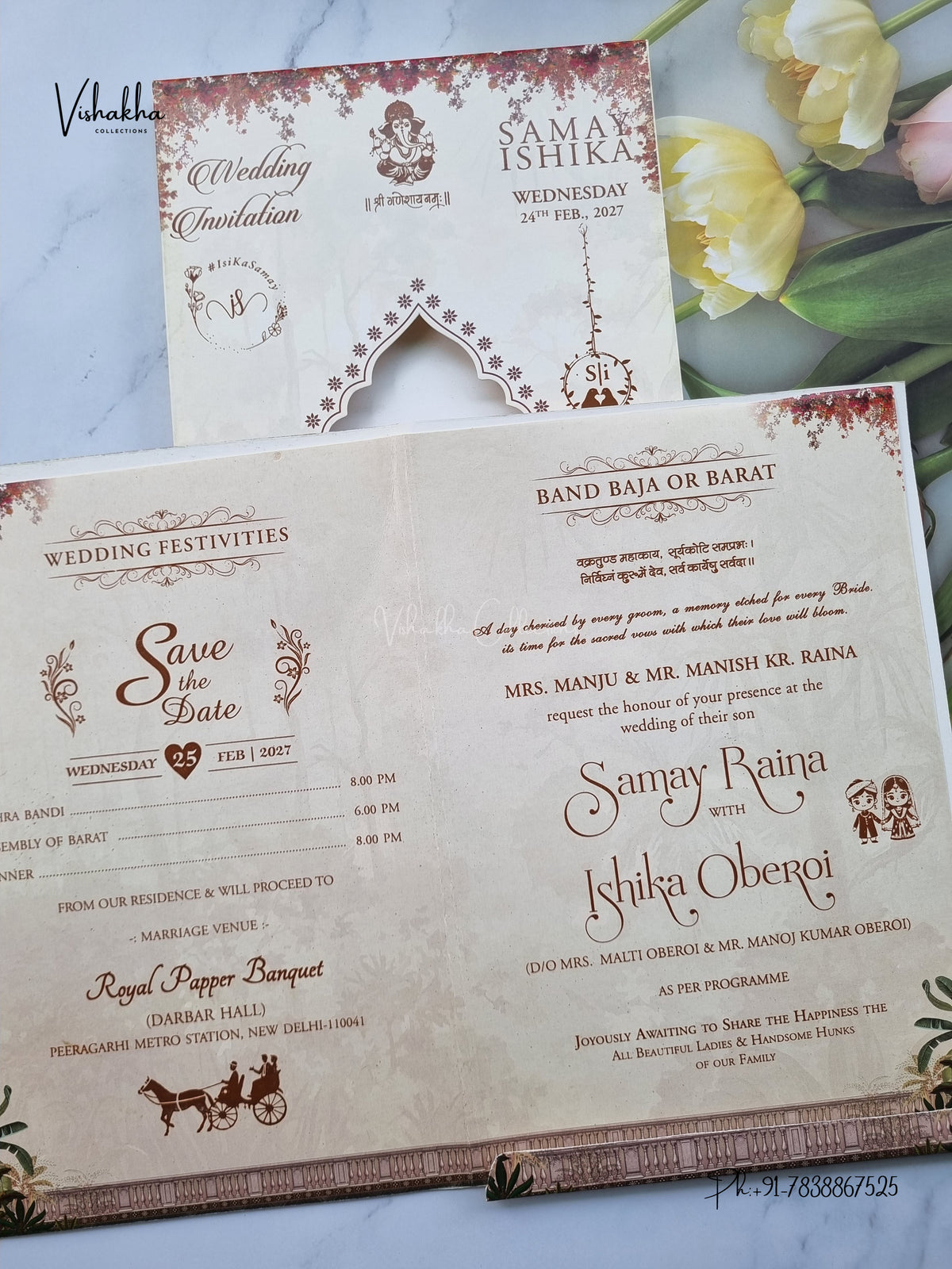 Semi Box Flower Dulah Dulhan Hindu Sikh Jain invitation Cards ATS-5356 – image 3