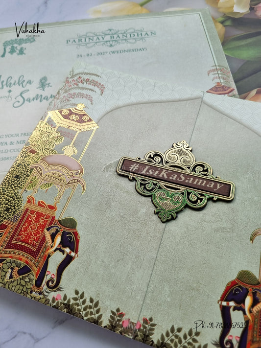 Semi Box Double Door Hathi Hindu Muslim Christian Sikh Jain invitation Cards ATS-5358 – image 2