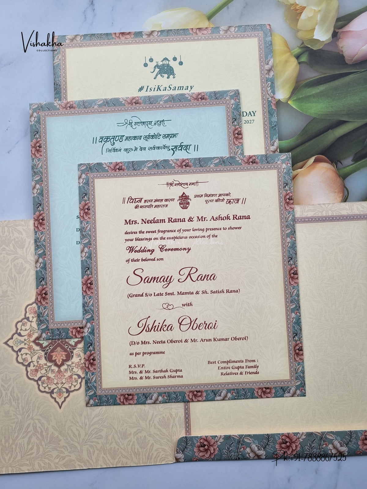 Semi Box Ganesh Ji Flower Hindu Jain invitation Cards ATS-5360 – image 3