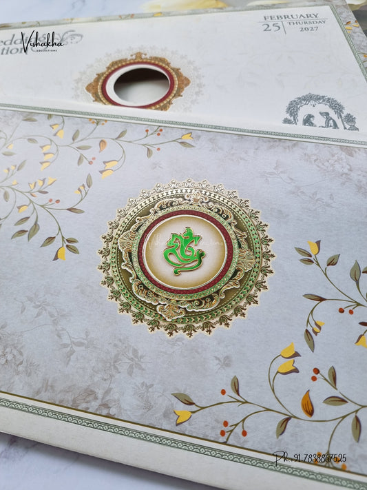 Semi Box Ganesh Ji Flower Hindu Jain invitation Cards ATS-5363 – image 2