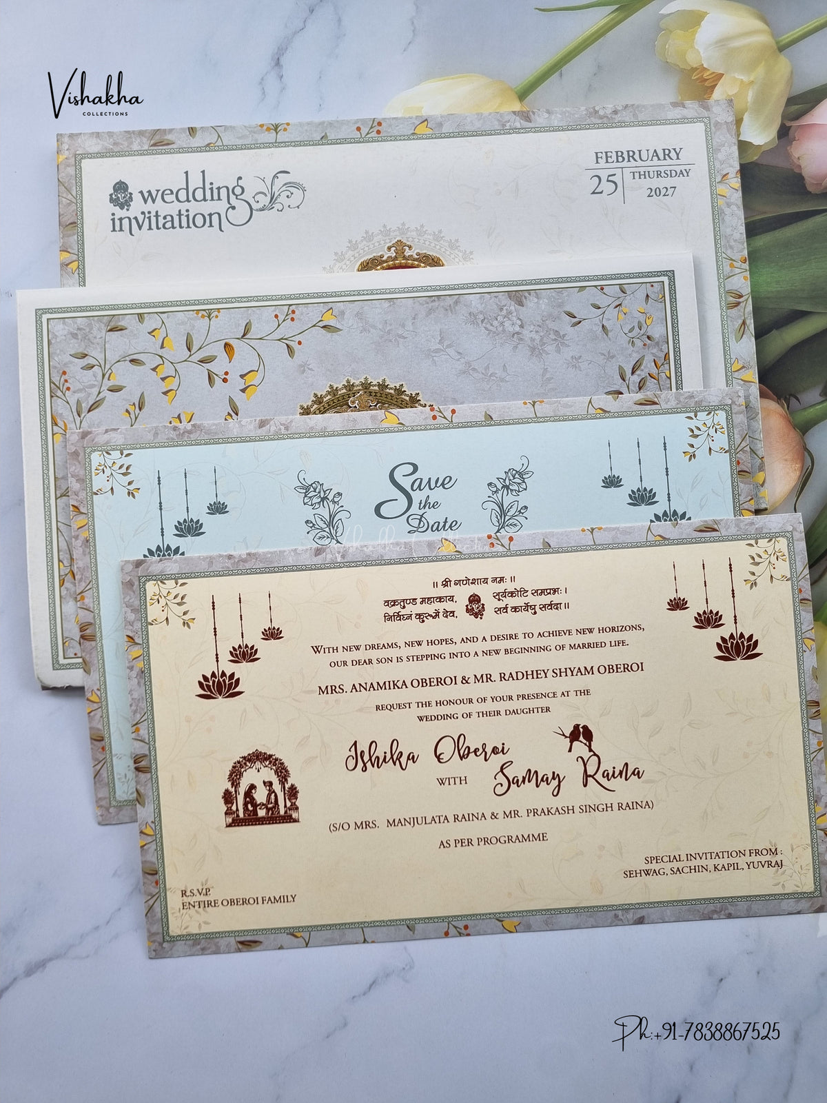 Semi Box Ganesh Ji Flower Hindu Jain invitation Cards ATS-5363 – image 3