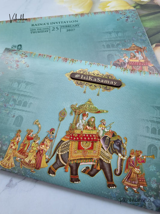 Semi Box Barat Hindu Sikh Jain invitation Cards ATS-5365 – image 2